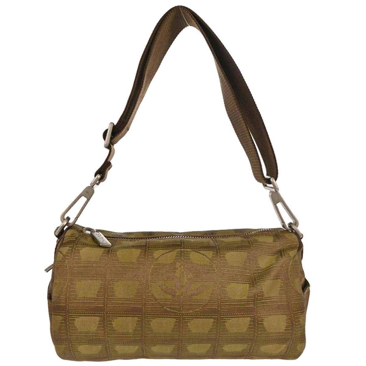 Chanel Travel Line Barrel Nylon Khaki Nylon Travel Bag Bag (Pre-Owned)