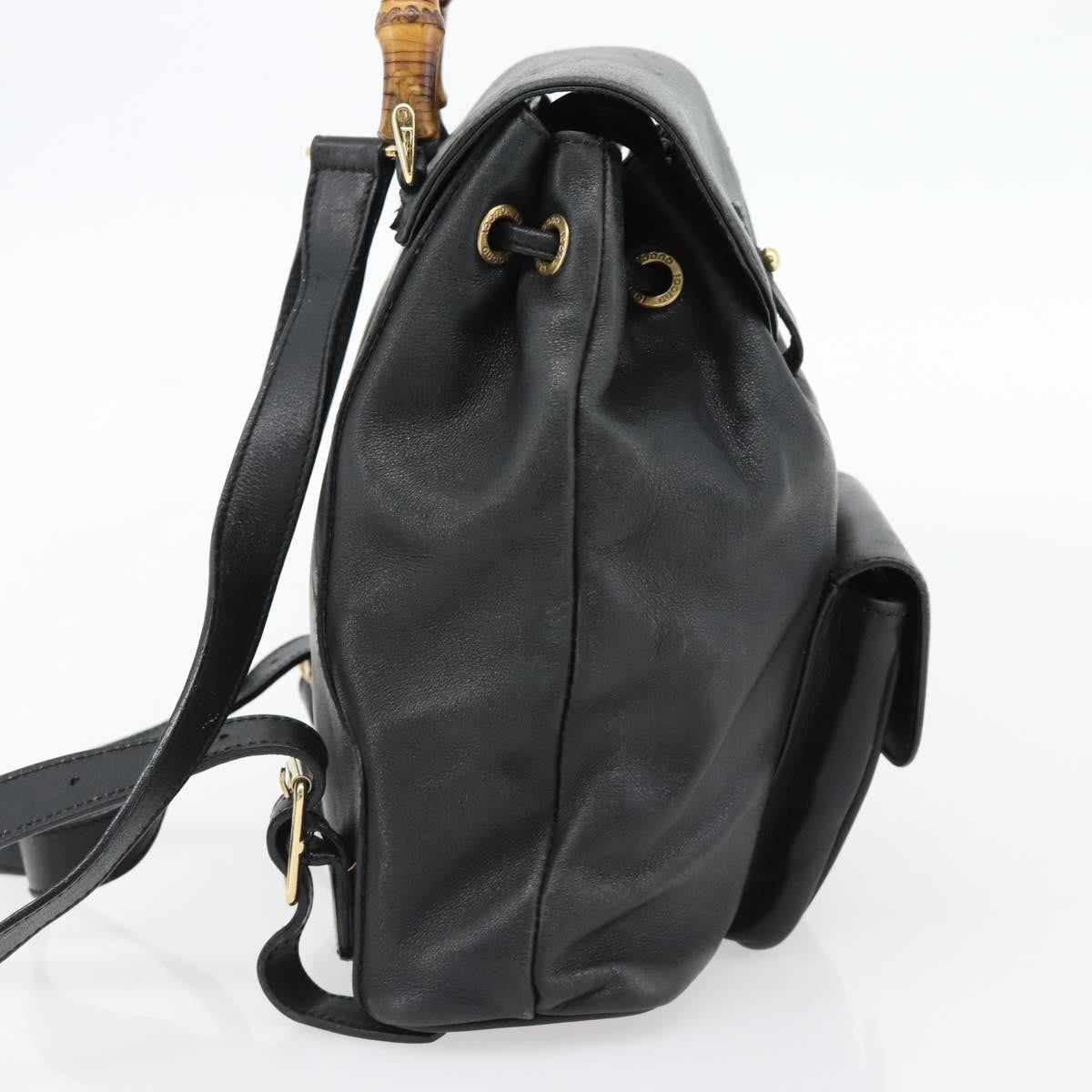 Gucci Vintage Bamboo Leather Black Leather Backpack Bag (Pre-Owned)