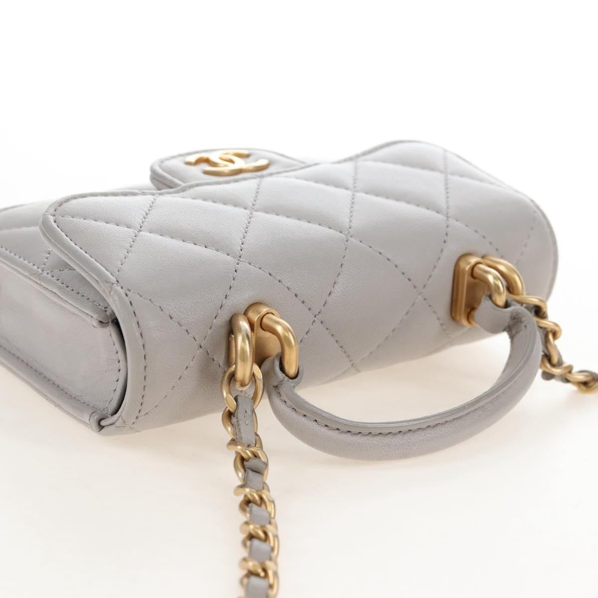 Chanel Top Handle Flap Coin Purse With Chain Quilted Lambskin Gray Leather Crossbody Bag Bag (Pre-Owned)