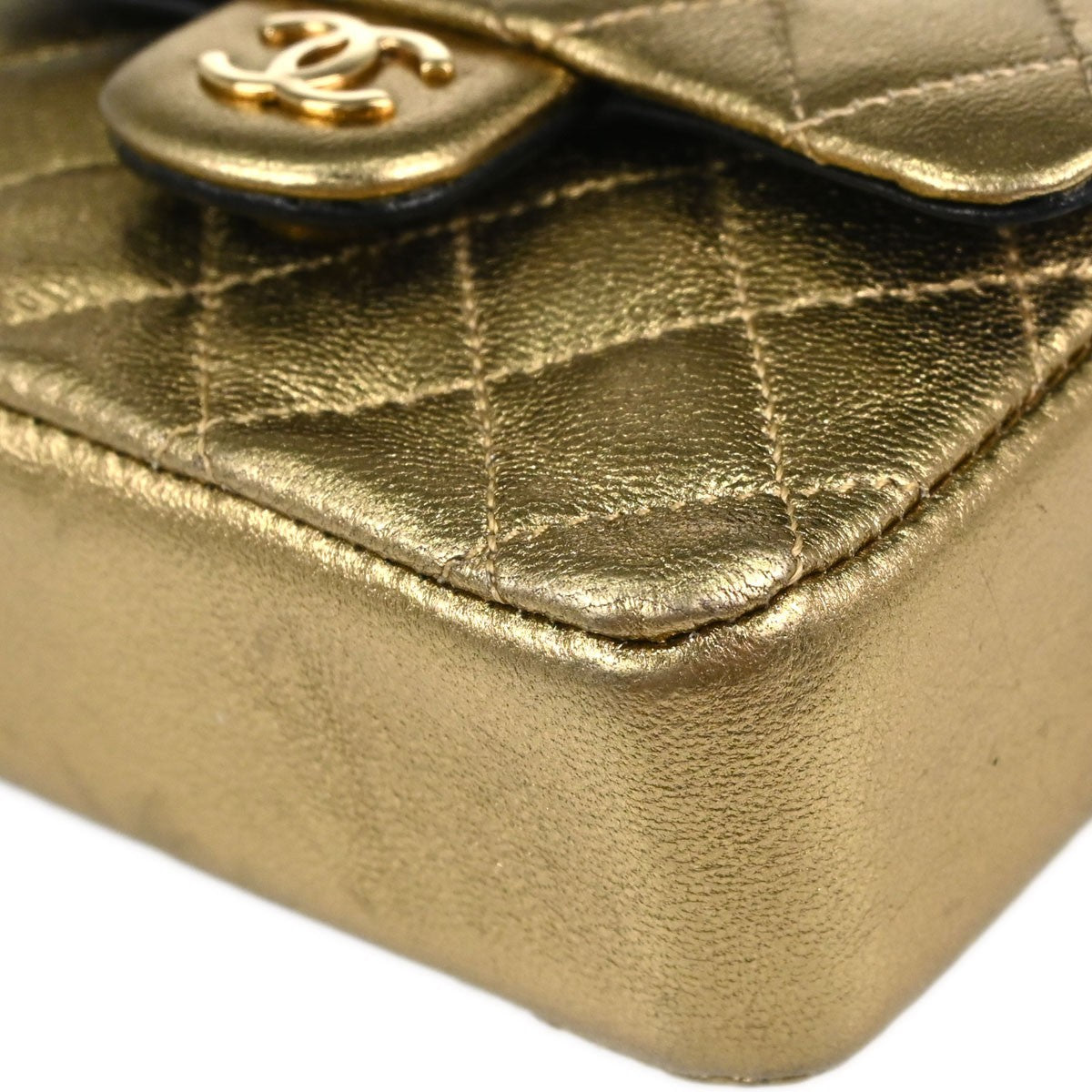 Chanel Vintage Flap Bag Charm Quilted Lambskin Gold Leather Clutche & Pouche Bag (Pre-Owned)