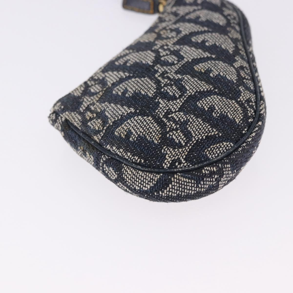 Christian Dior Vintage Saddle Zip Coin Purse Diorissimo Canvas Navy Canvas Clutche & Pouche Bag (Pre-Owned)