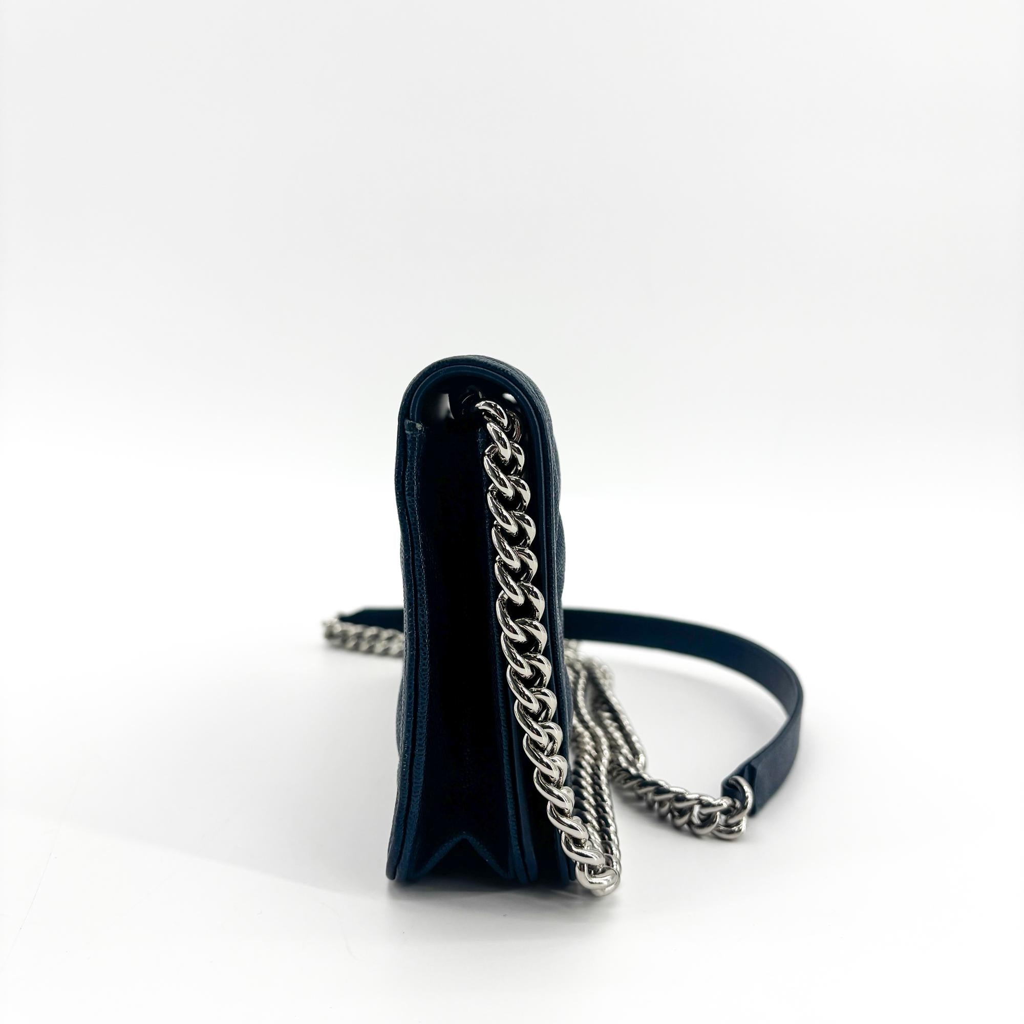 Chanel Boy Wallet On Chain Quilted Caviar Navy Leather Shoulder Bag Bag (Pre-Owned)