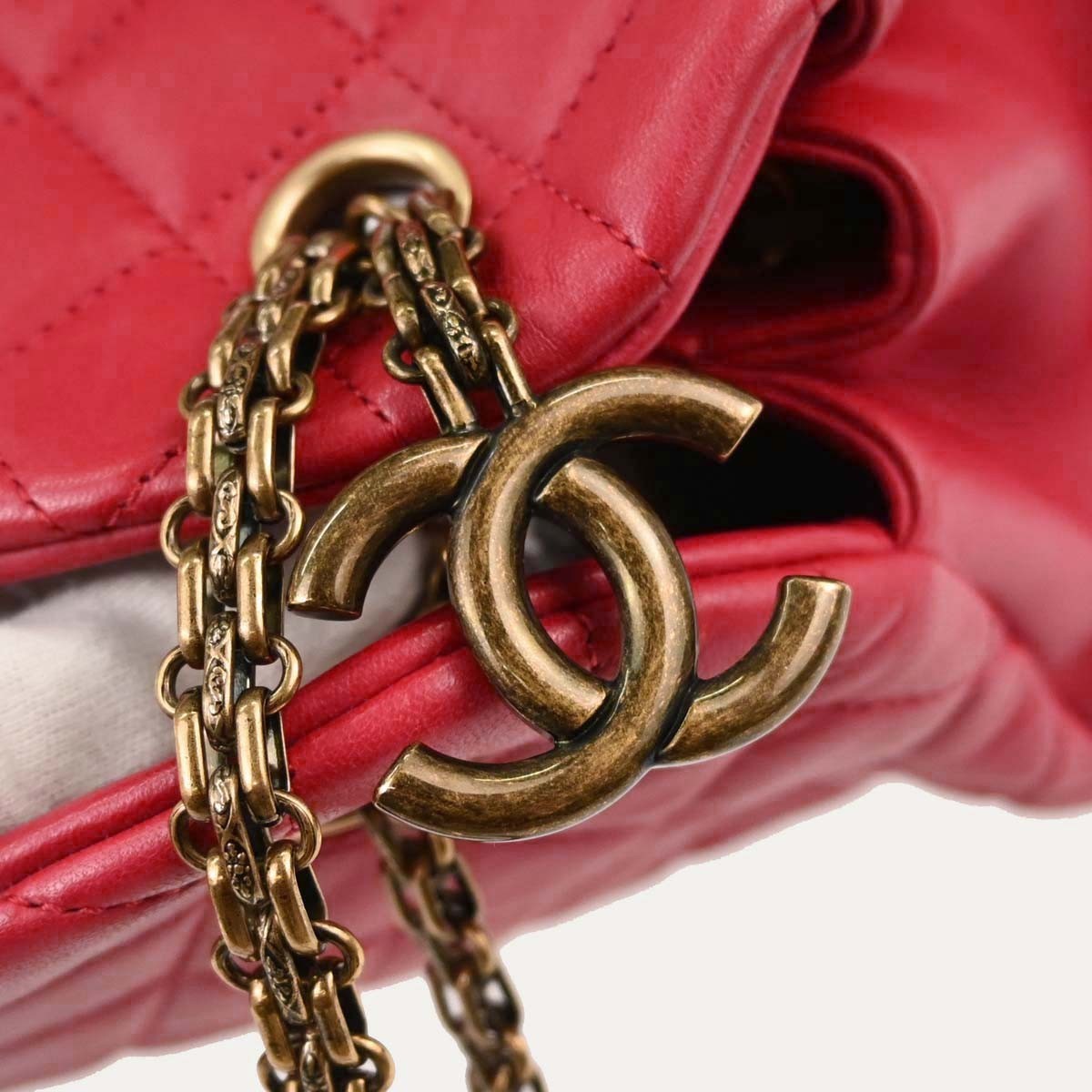 Chanel Just Mademoiselle Quilted Lambskin Red Leather Handbag (Pre-Owned)