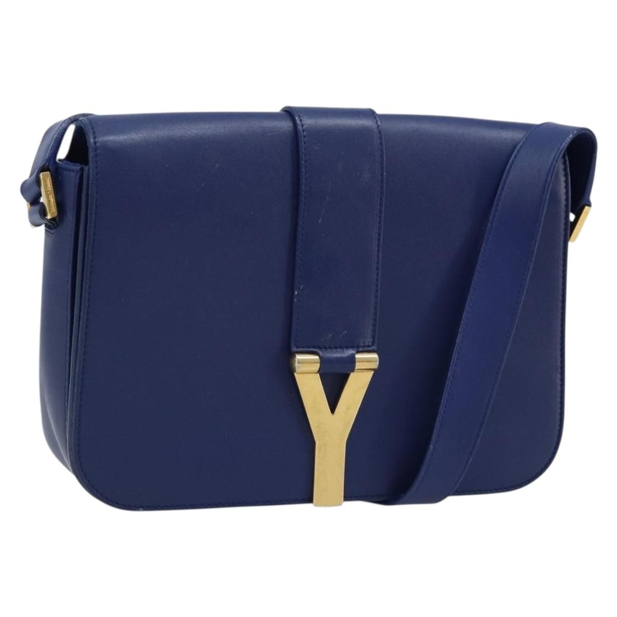 Saint Laurent Chyc Flap Leather Blue Leather Shoulder Bag Bag (Pre-Owned)