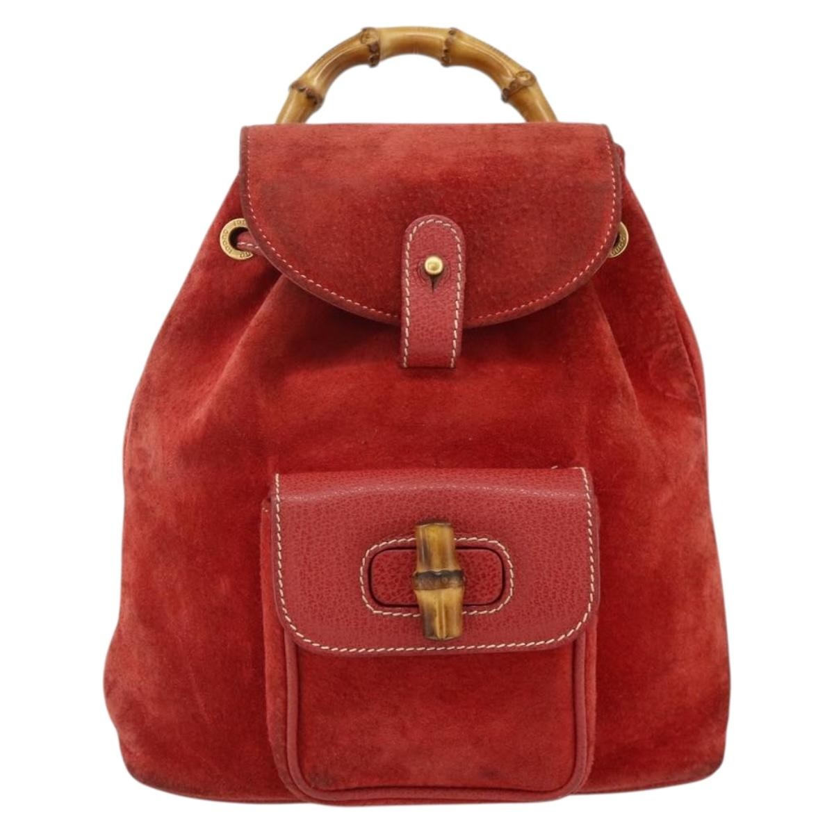 Gucci Gucci Bamboo Daim Red Suede Backpack Bag (Pre-Owned)