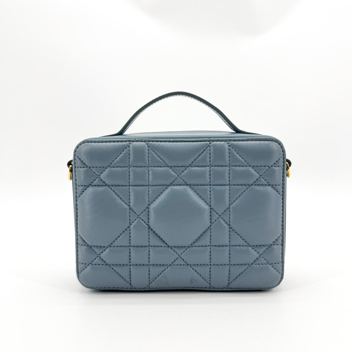 Christian Dior Caro Box Bag With Chain Macrocannage Quilt Calfskin Blue Leather Handbag (Pre-Owned)