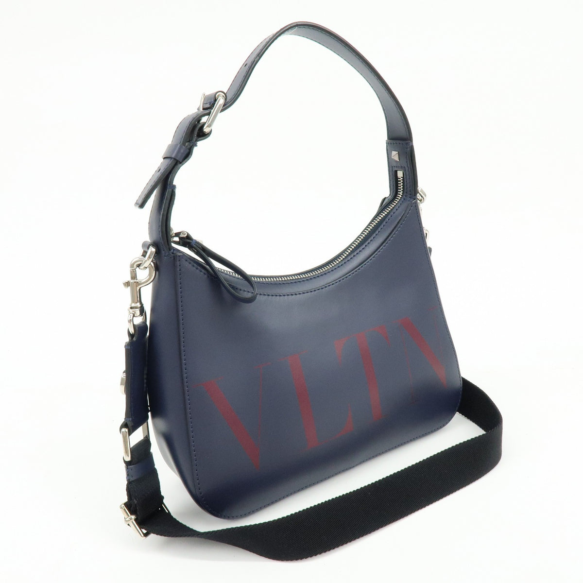 Valentino Garavani Vltn Hobo Printed Leather Navy Leather Shoulder Bag Bag (Pre-Owned)