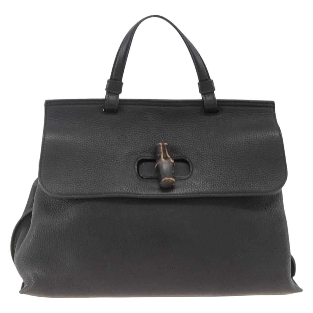 Gucci Bamboo Daily Top Handle Leather Black Leather Handbag (Pre-Owned)