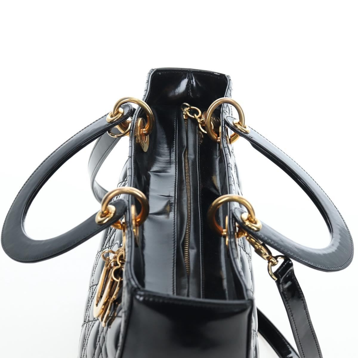 Christian Dior Lady Dior Cannage Black Patent_Leather Handbag (Pre-Owned)