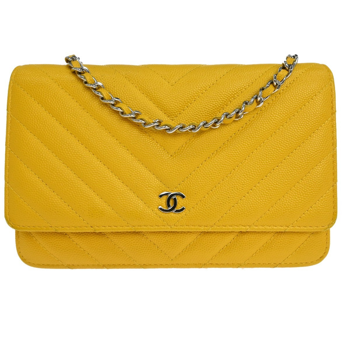 Chanel Ancient Greek Charm Wallet On Chain Chevron Caviar Yellow Calfskin Crossbody Bag Bag (Pre-Owned)