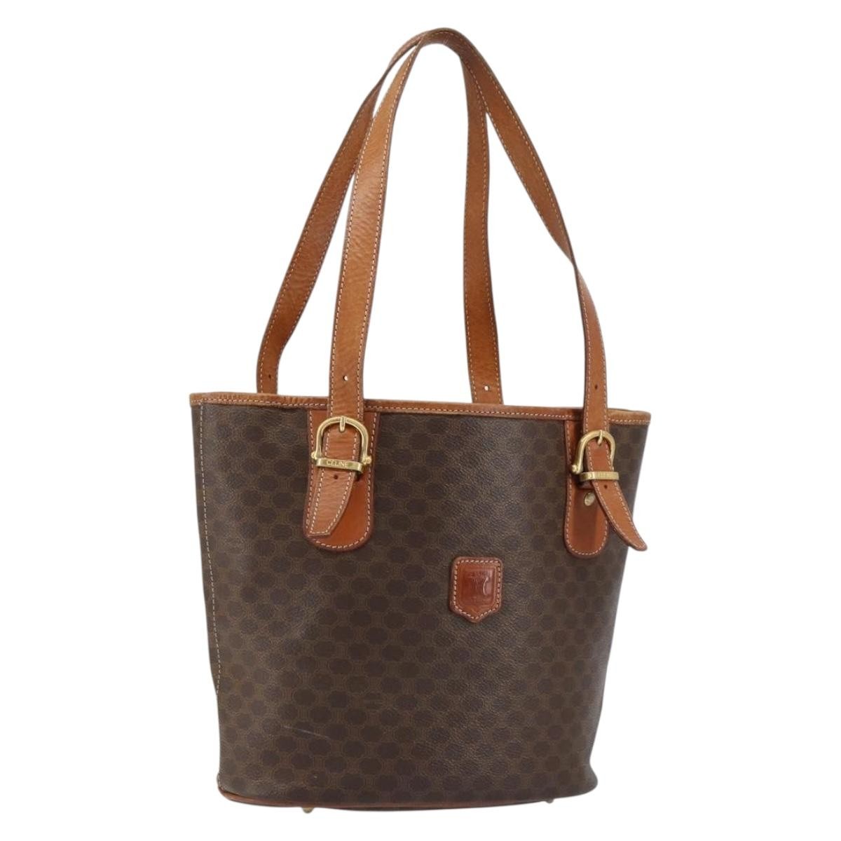 Celine Vintage Macadam Shopper Tote Canvas And Leather Brown Canvas Tote Bag Bag (Pre-Owned)