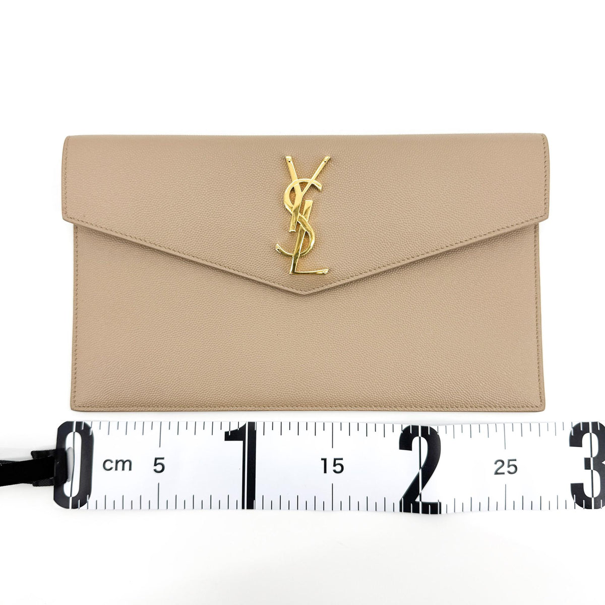 Saint Laurent Uptown Pouch Leather Beige Leather Clutche & Pouche Bag (Pre-Owned)