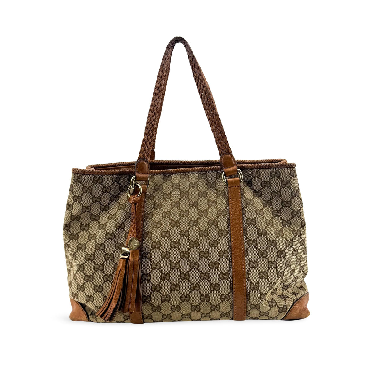 Gucci Bella Gg Canvas With Leather Brown Canvas Tote Bag Bag (Pre-Owned)