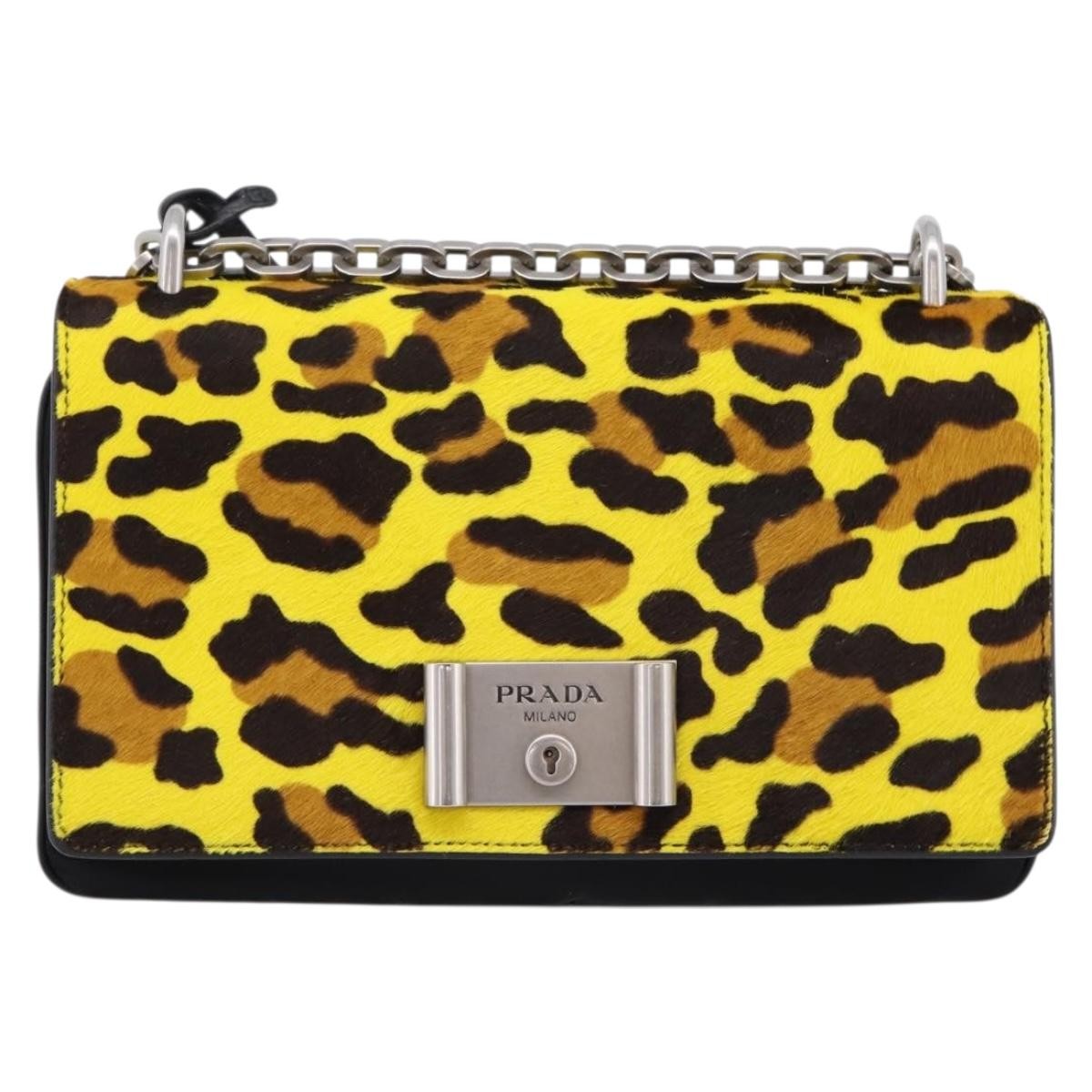 Prada Chain Flap Leather With Pony Hair Yellow Leather Shoulder Bag Bag (Pre-Owned)