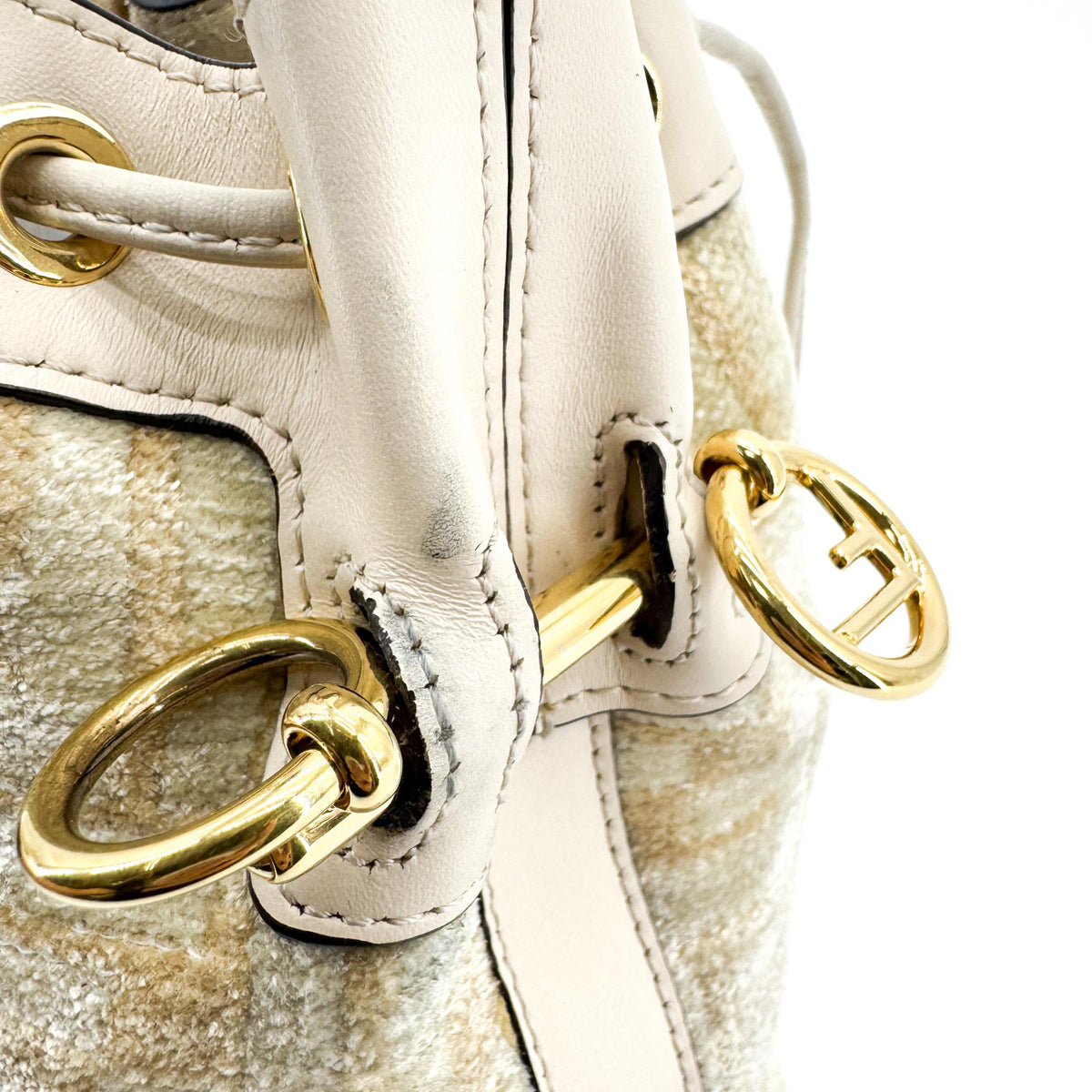 Fendi Mon Tresor Bucket Zucca Velvet Jacquard Beige Velvet Handbag (Pre-Owned)