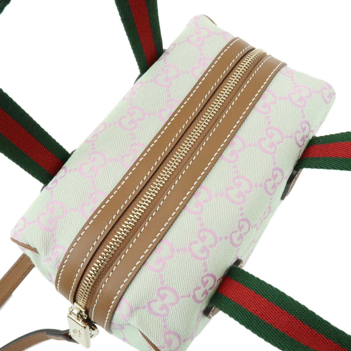 Gucci Web Boston Gg Canvas Green Canvas Handbag (Pre-Owned)