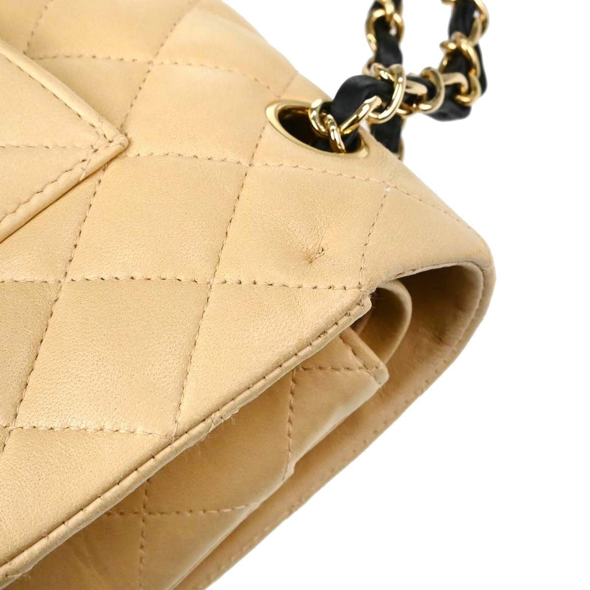 Chanel Classic Double Flap Quilted Lambskin Beige Leather Shoulder Bag Bag (Pre-Owned)