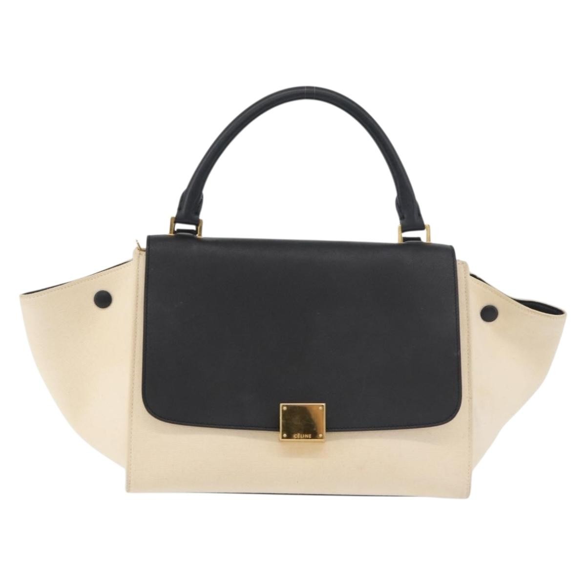 Celine Trapeze Leather With Canvas Beige Canvas Handbag (Pre-Owned)