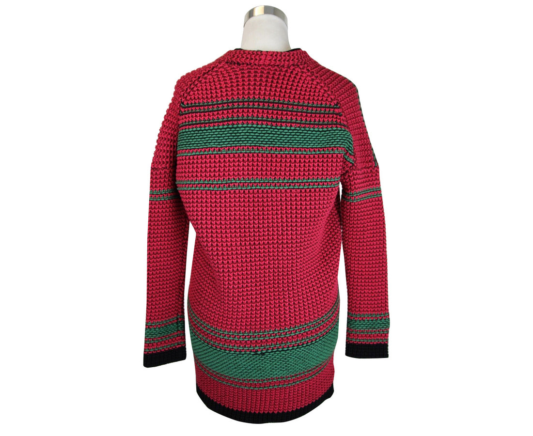 Maje Women's Black Detail Hot Pink / Burgendy / Green Cotton Polyester Cardigan Jacket