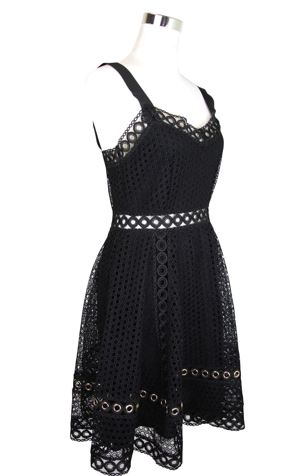 Maje Women's Fit / Flare Black Polyester Lace Eyelet Trim Dress (3)