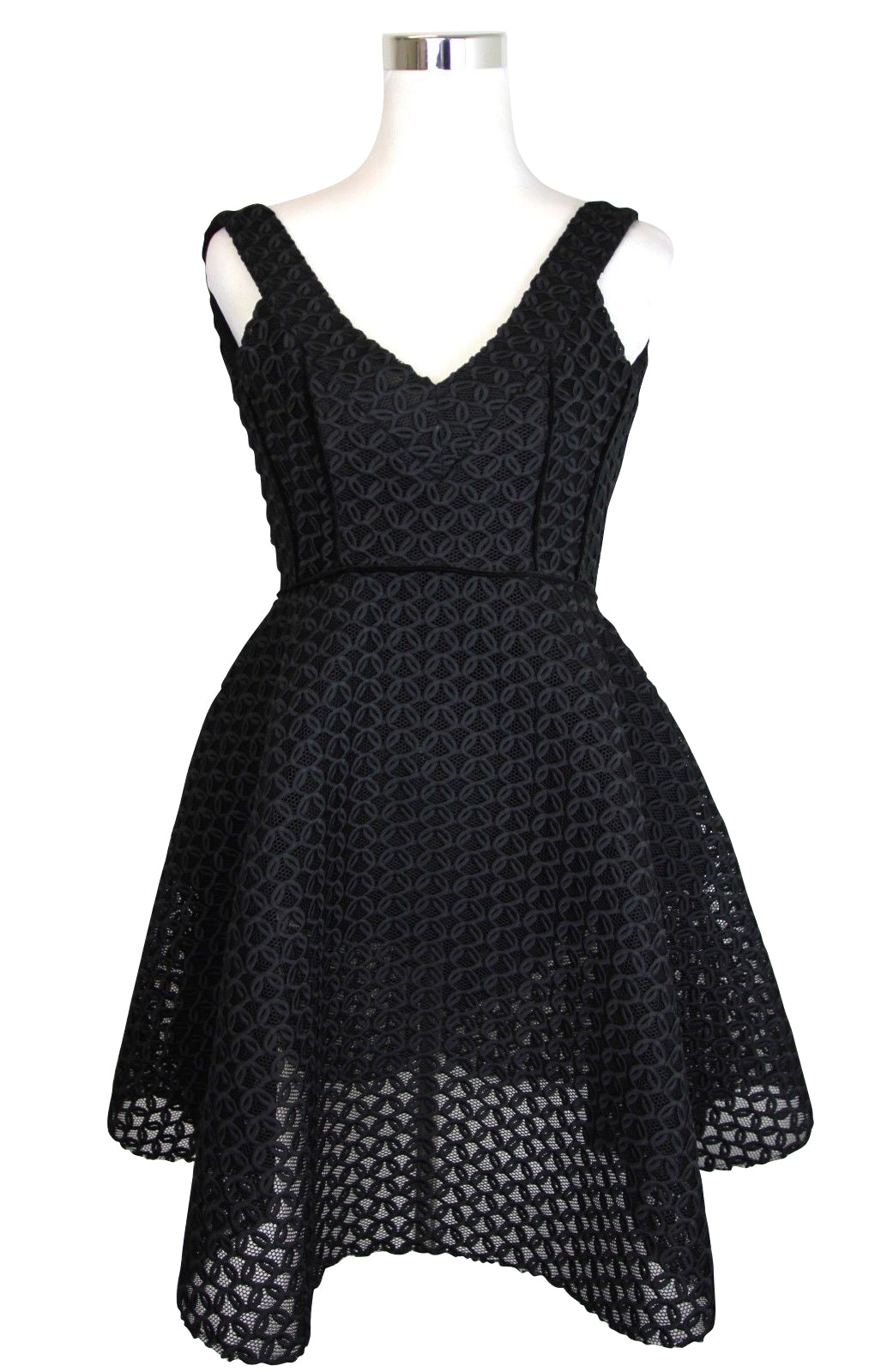 Maje Women's Fit / Flare Black Mesh Embroidered Polyester Trims Dress