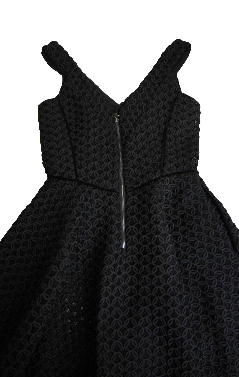 Maje Women's Fit and Flare Black Mesh Embroidered Polyester Trims Dress