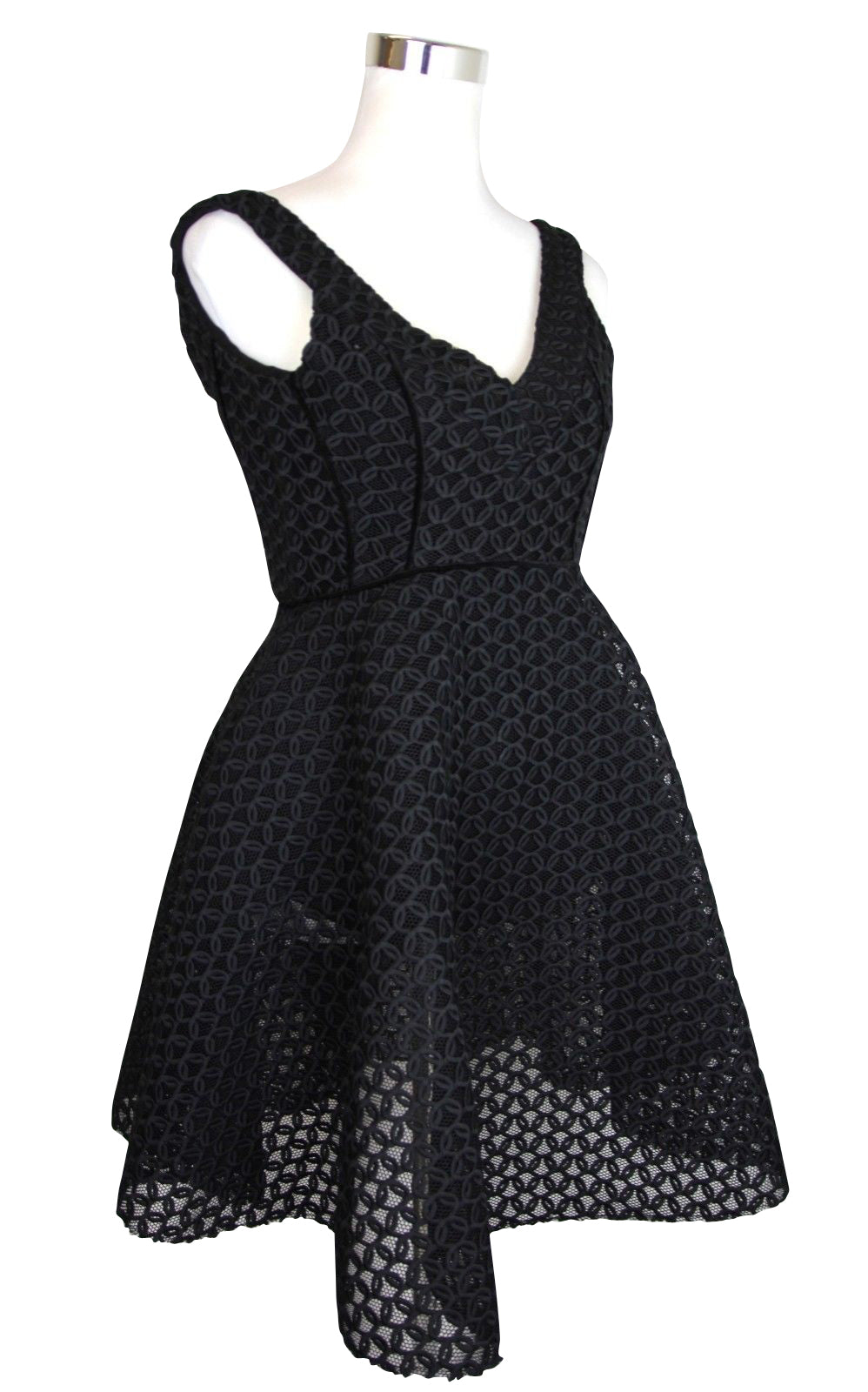Maje Women's Fit and Flare Black Mesh Embroidered Polyester Trims Dress