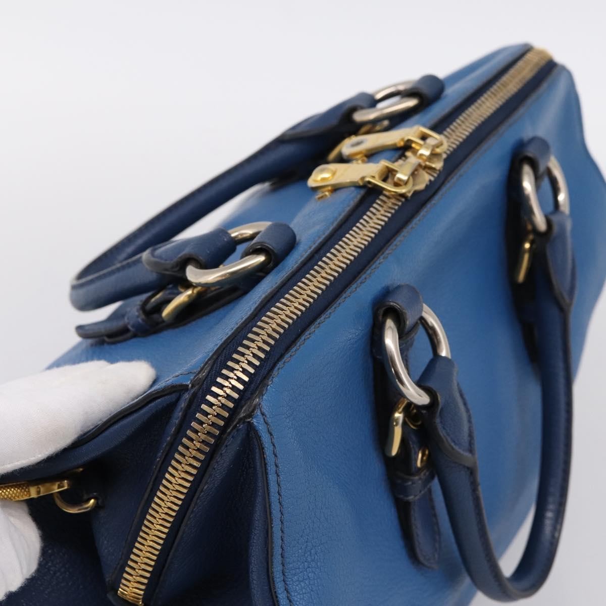 Miu Miu Madras Bowler Leather Blue Leather Handbag (Pre-Owned)