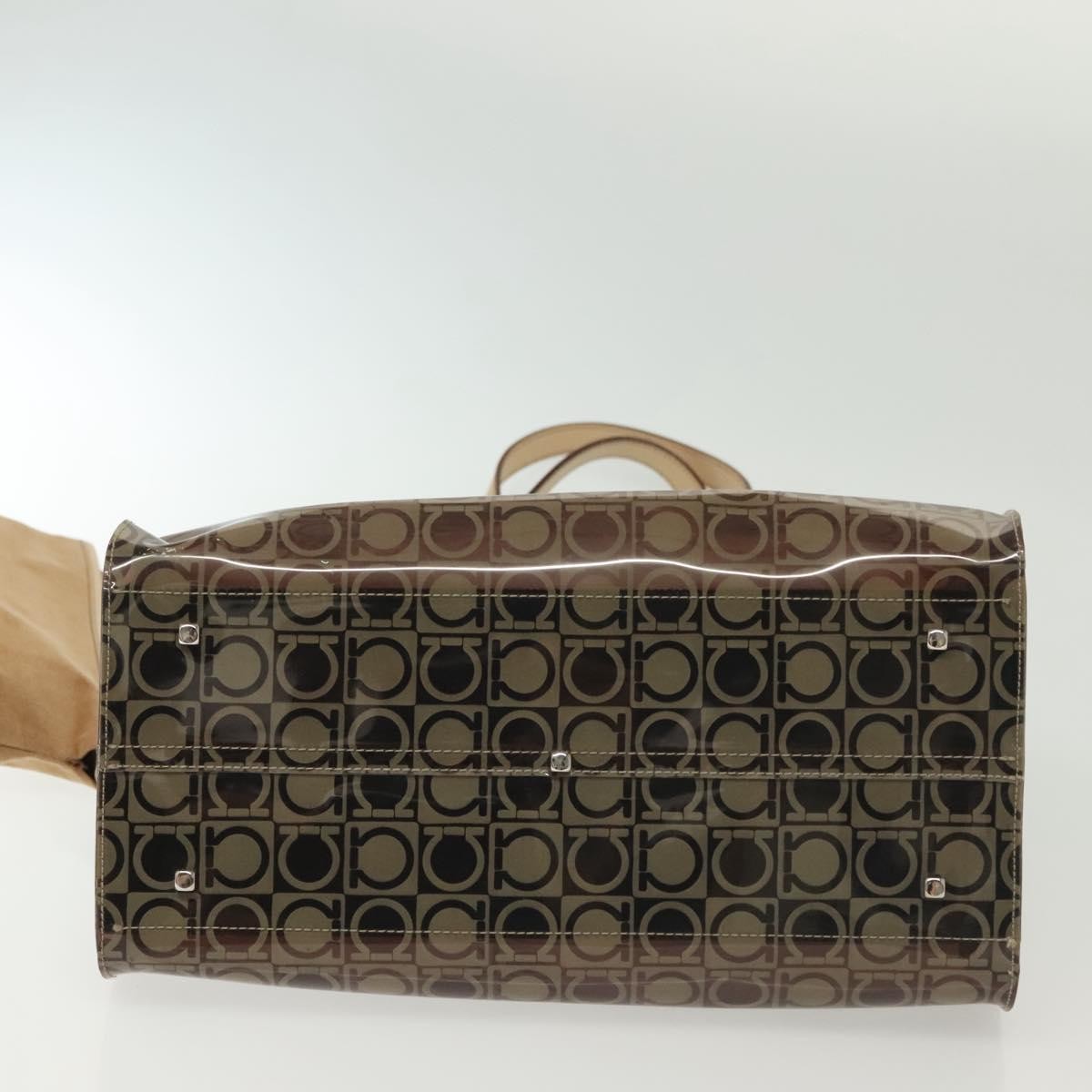 Salvatore Ferragamo Gancini Tote Vinyl Brown Plastic Tote Bag Bag (Pre-Owned)