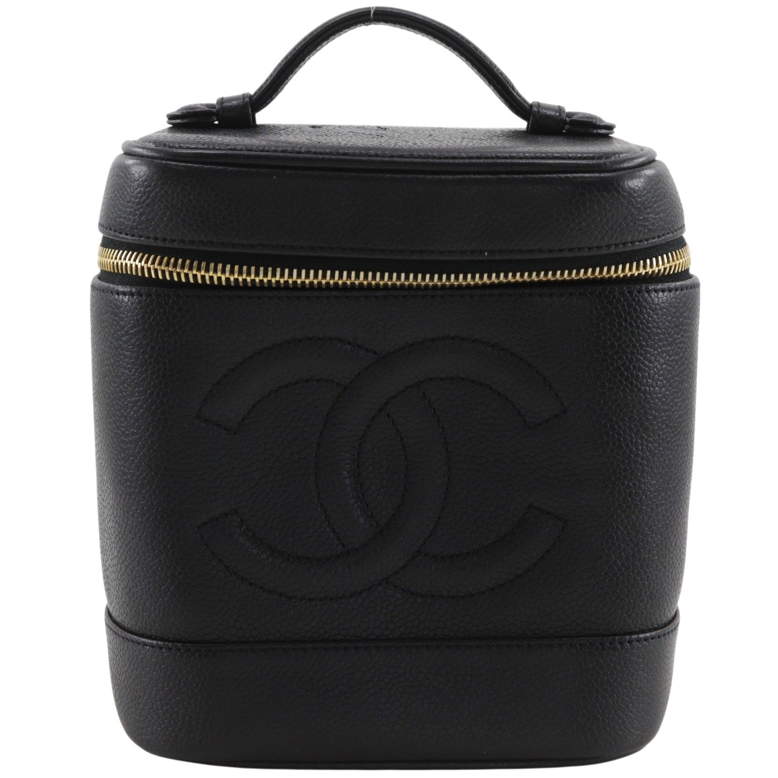 Chanel Vintage Timeless Cosmetic Case Caviar Black Leather Handbag (Pre-Owned)