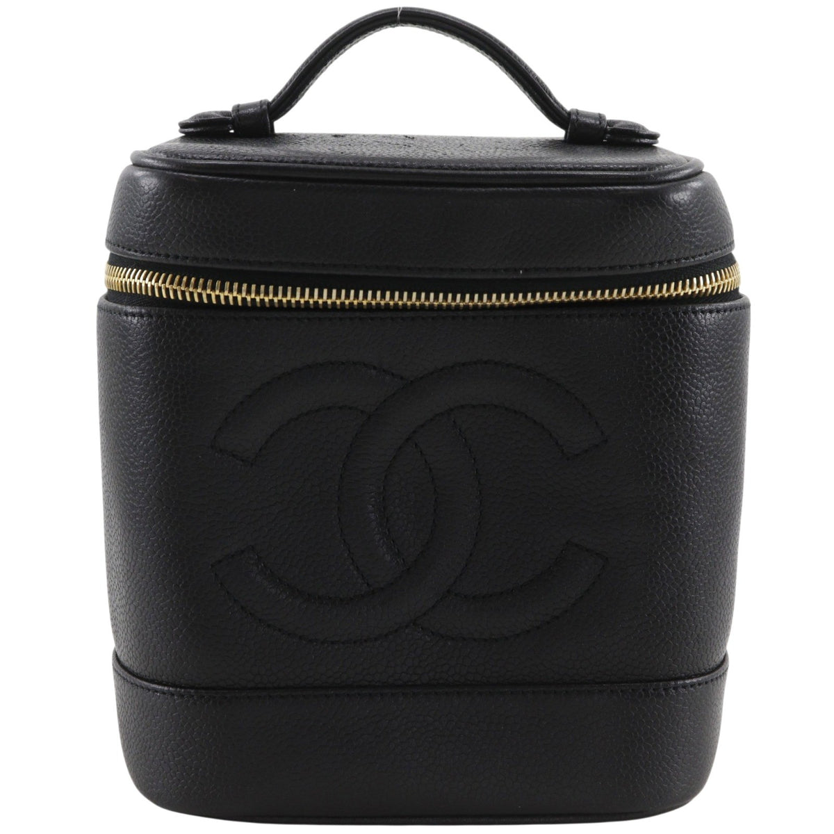 Chanel Vintage Timeless Cosmetic Case Caviar Black Leather Handbag (Pre-Owned)