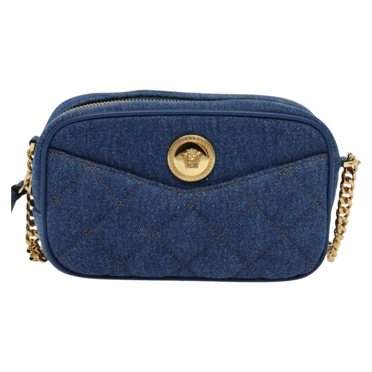 Versace Medusa Icon Front Slip Pocket Camera Quilted Denim Blue Canvas Shoulder Bag Bag (Pre-Owned)