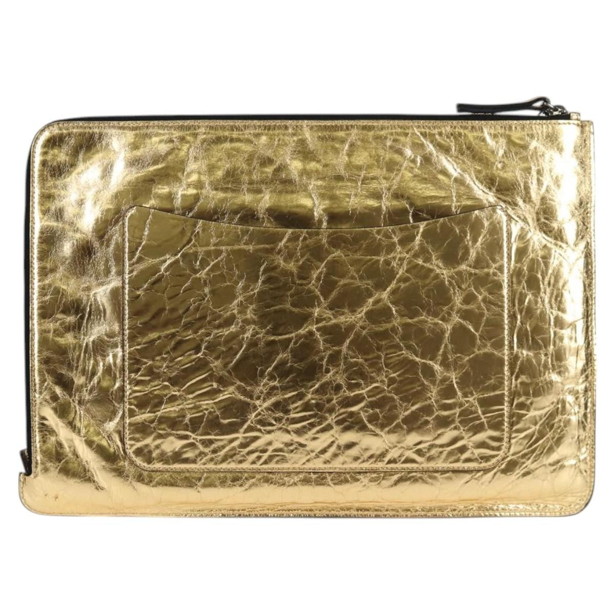 Chanel Feminine Crinkled Leather Gold Leather Clutche & Pouche Bag (Pre-Owned)