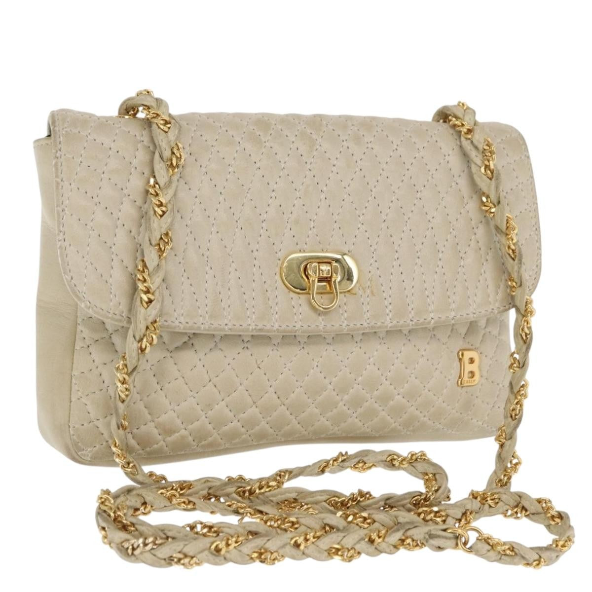 Bally Vintage Chain Quilted Leather Beige Leather Shoulder Bag Bag (Pre-Owned)
