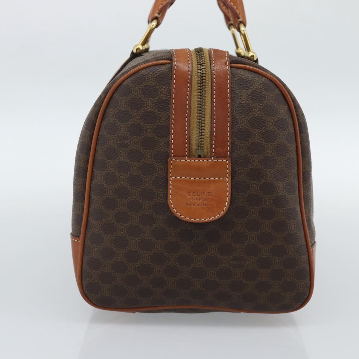 Celine Vintage Macadam Boston Canvas And Leather Brown Canvas Handbag (Pre-Owned)