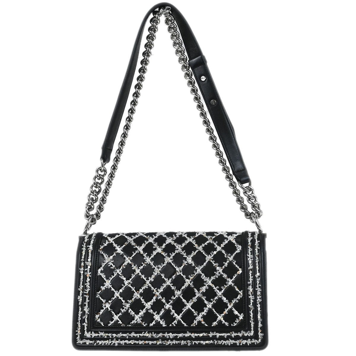 Chanel Boy Flap Sequin Quilted Calfskin Black Leather Shoulder Bag Bag (Pre-Owned)