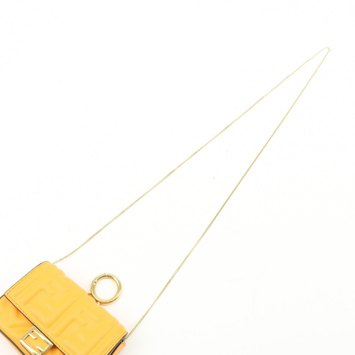 Fendi Chain Baguette Charm Zucca Embossed Leather Orange Leather Handbag (Pre-Owned)