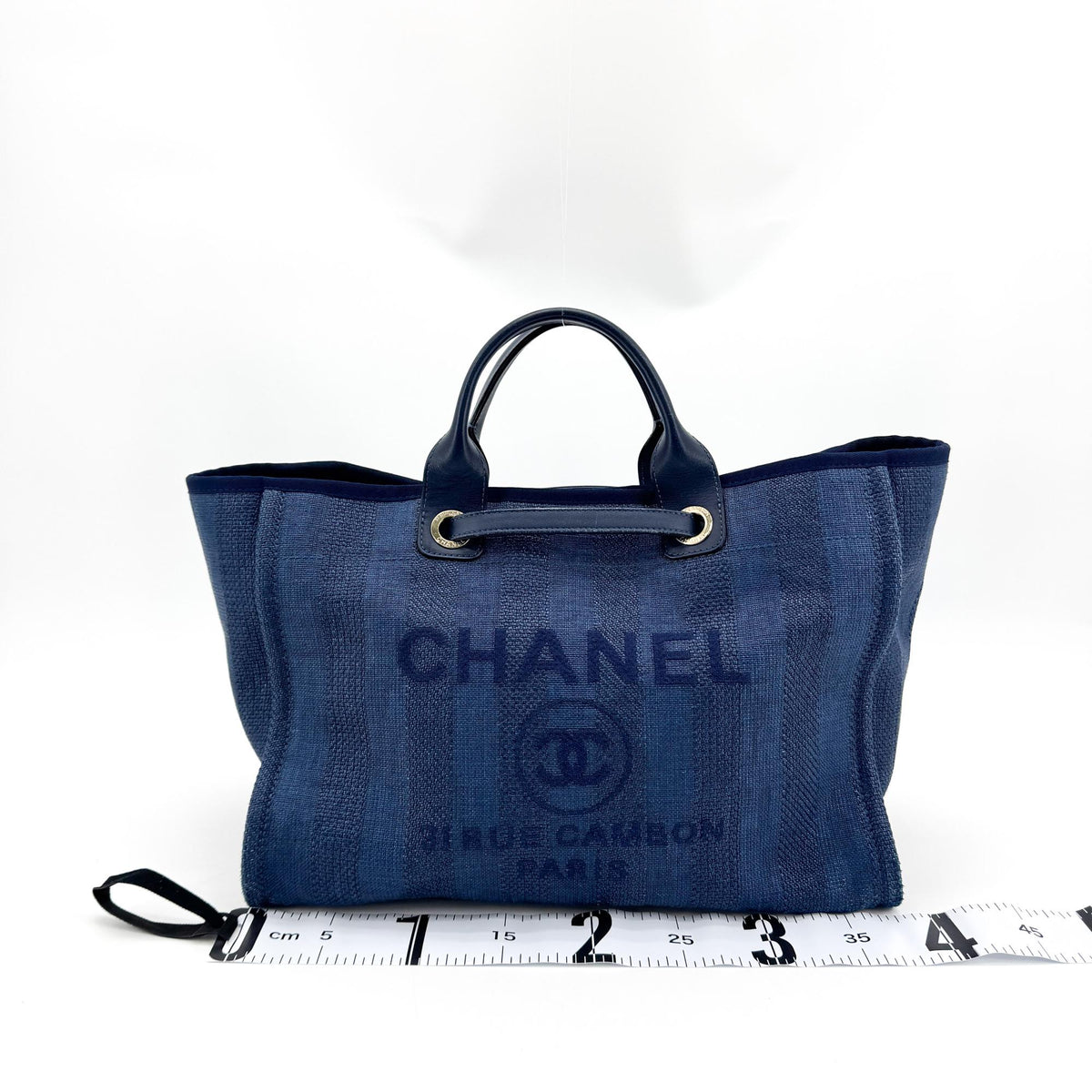 Chanel Deauville Stripe Canvas Navy Canvas Tote Bag Bag (Pre-Owned)