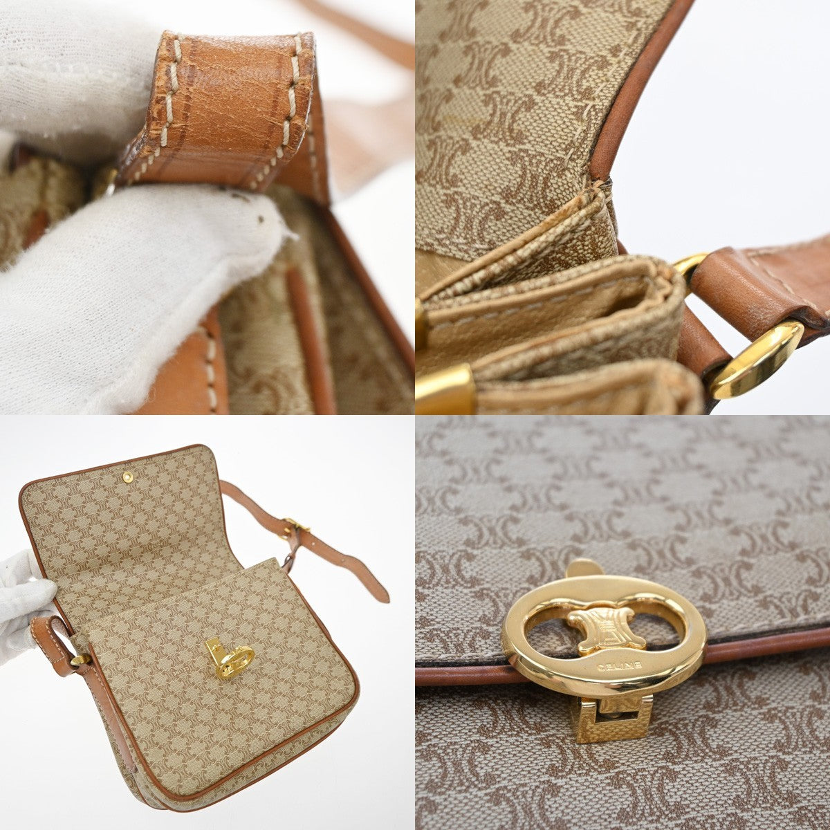 Celine Vintage Macadam Canvas Beige Canvas Shoulder Bag Bag (Pre-Owned)