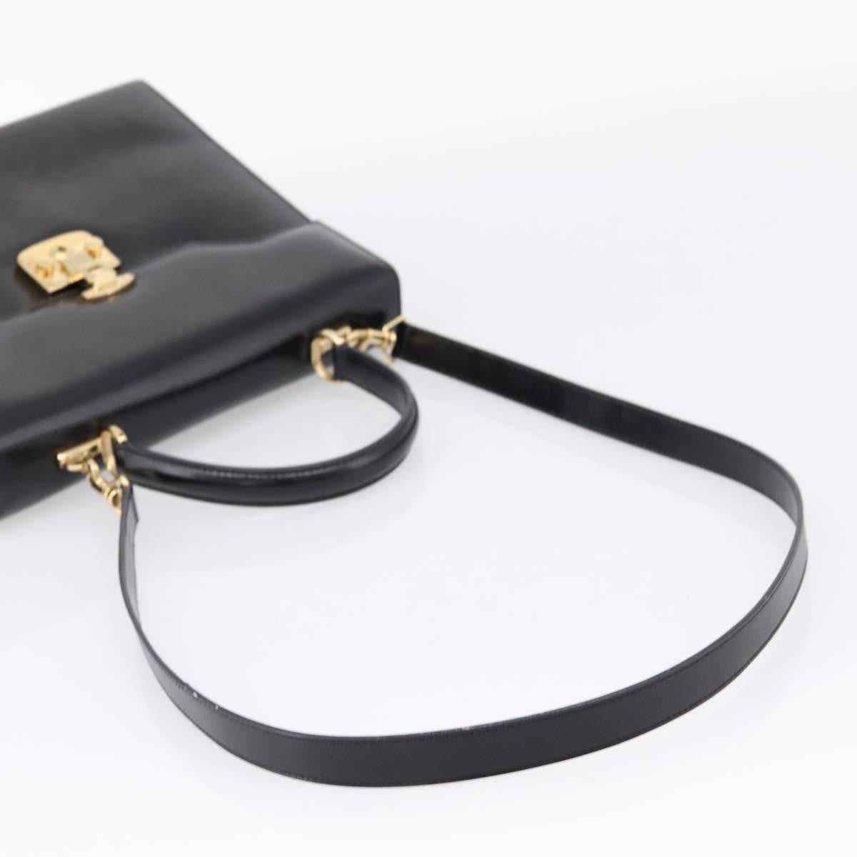 Gucci Vintage Lady Lock Top Handle Leather Black Leather Handbag (Pre-Owned)