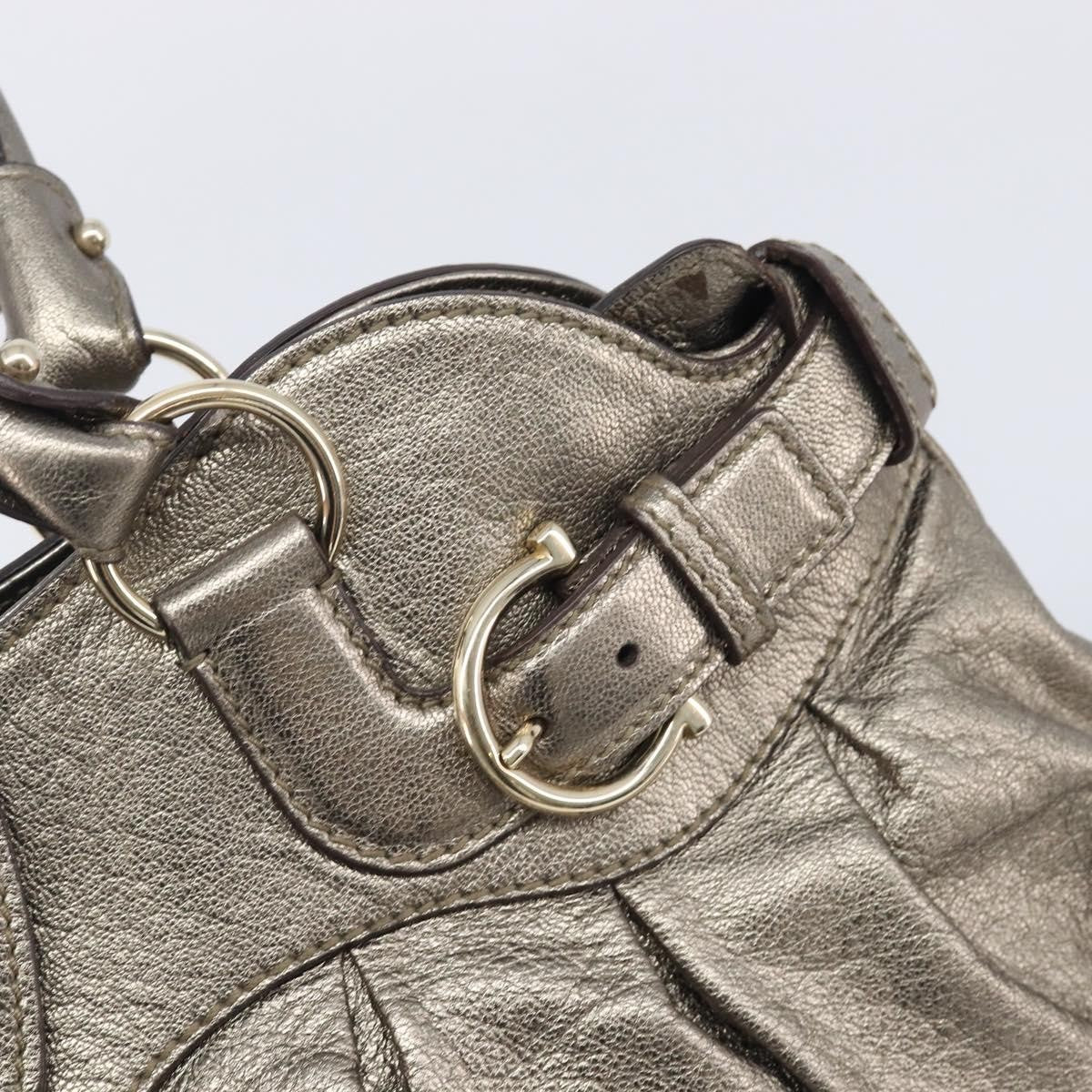 Salvatore Ferragamo Vintage Gancini Top Handle Leather Gold Leather Handbag (Pre-Owned)