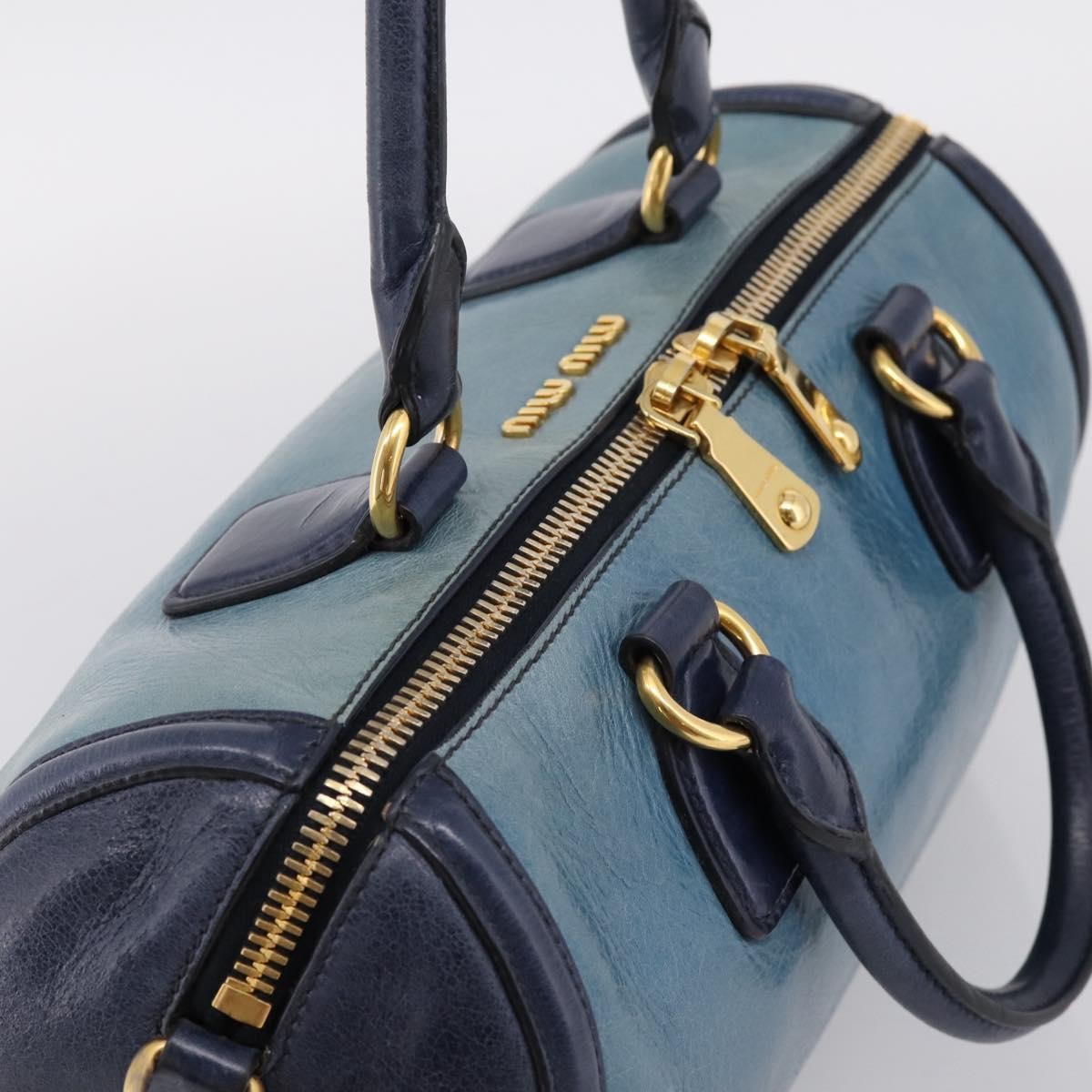 Miu Miu Beau Top Handle Leather Navy Leather Handbag (Pre-Owned)