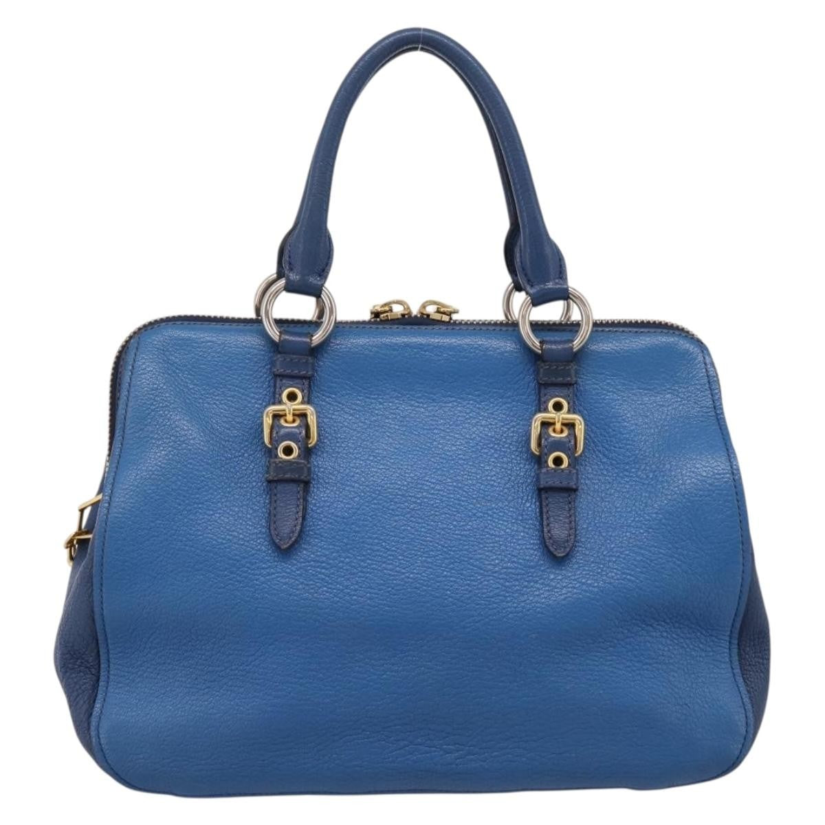 Miu Miu Madras Bowler Leather Blue Leather Handbag (Pre-Owned)