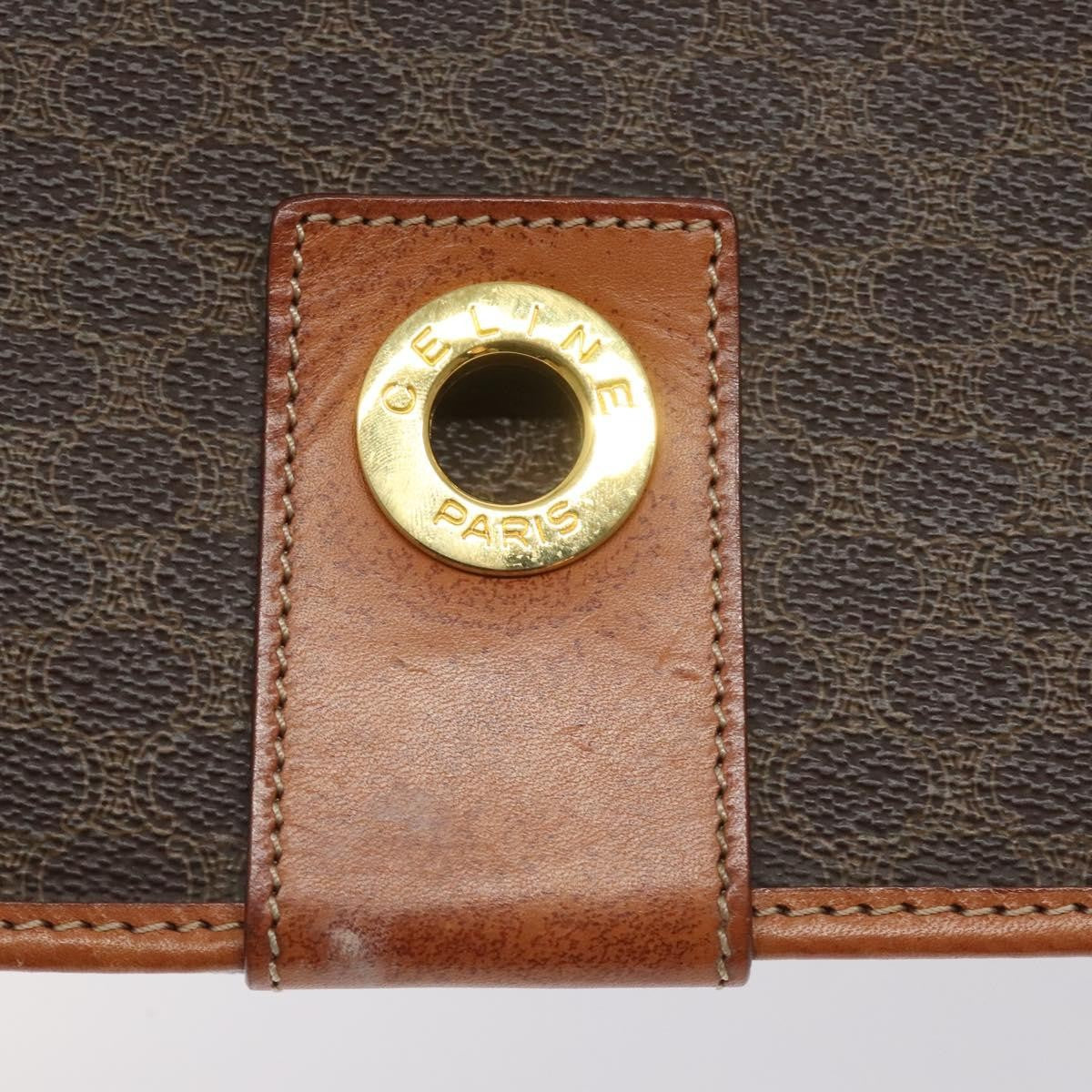 Celine Vintage Macadam Circle Logo Canvas And Leather Brown Canvas Shoulder Bag Bag (Pre-Owned)