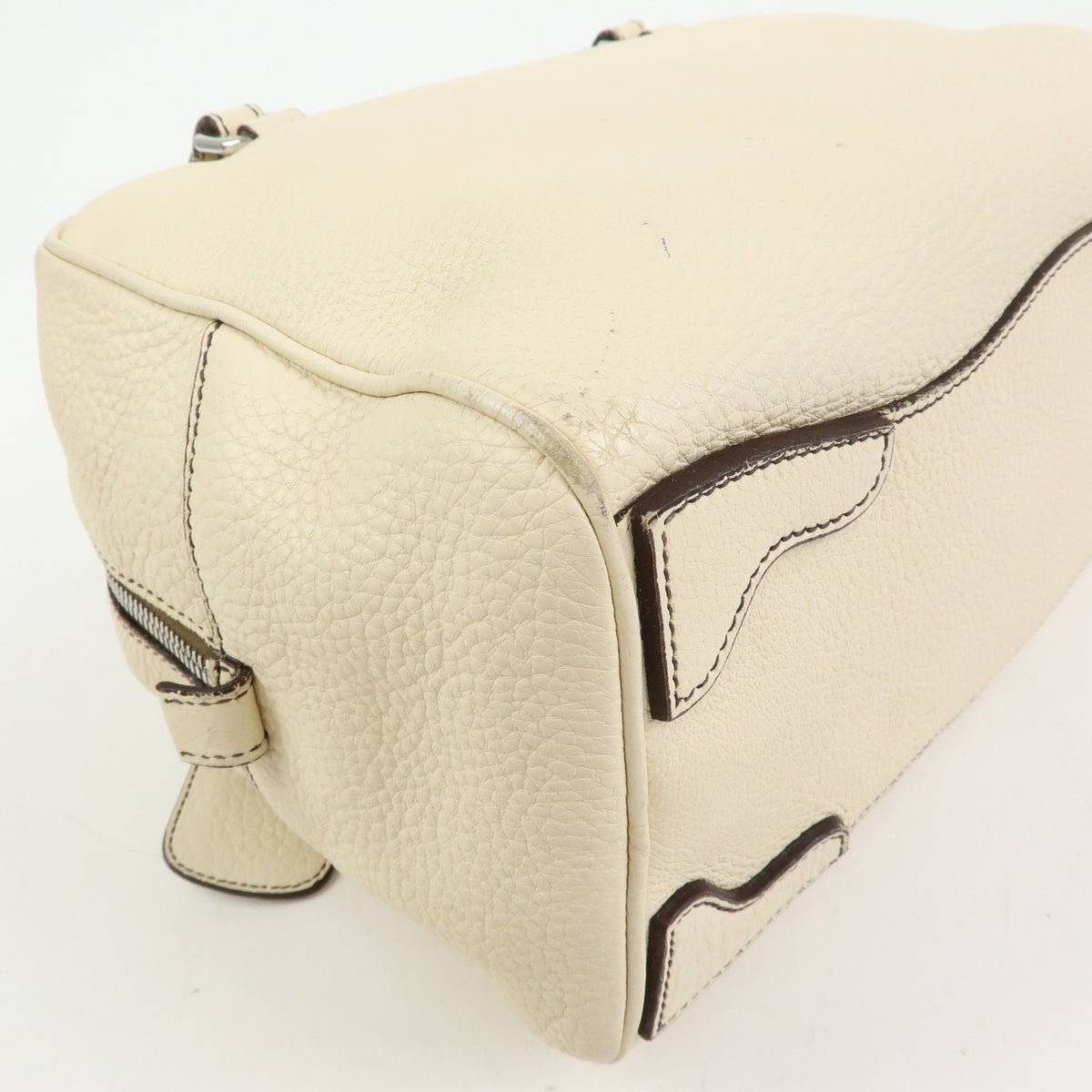 Prada Embossed Logo Bauletto Vitello Daino Beige Leather Handbag (Pre-Owned)