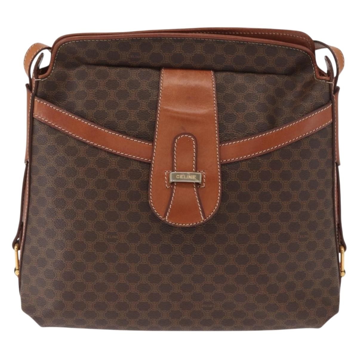 Celine Vintage Macadam Canvas And Leather Brown Canvas Shoulder Bag Bag (Pre-Owned)