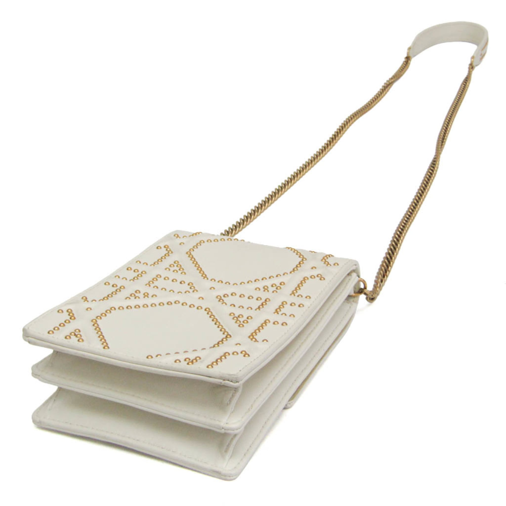 Christian Dior Diorama Vertical Clutch On Chain Studded Leather White Leather Clutche & Pouche Bag (Pre-Owned)