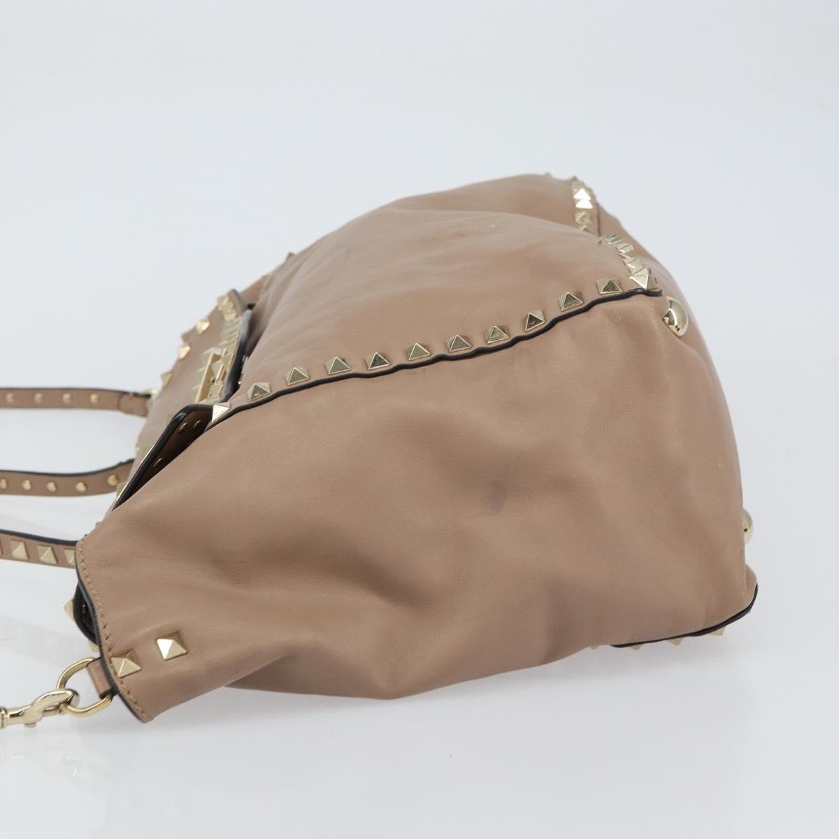 Valentino Garavani Rockstud Tote Soft Leather Beige Leather Tote Bag Bag (Pre-Owned)