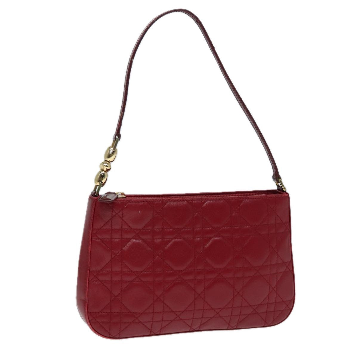 Christian Dior Lady Dior Zip Pochette Cannage Quilt Lambskin Red Leather Bag (Pre-Owned)
