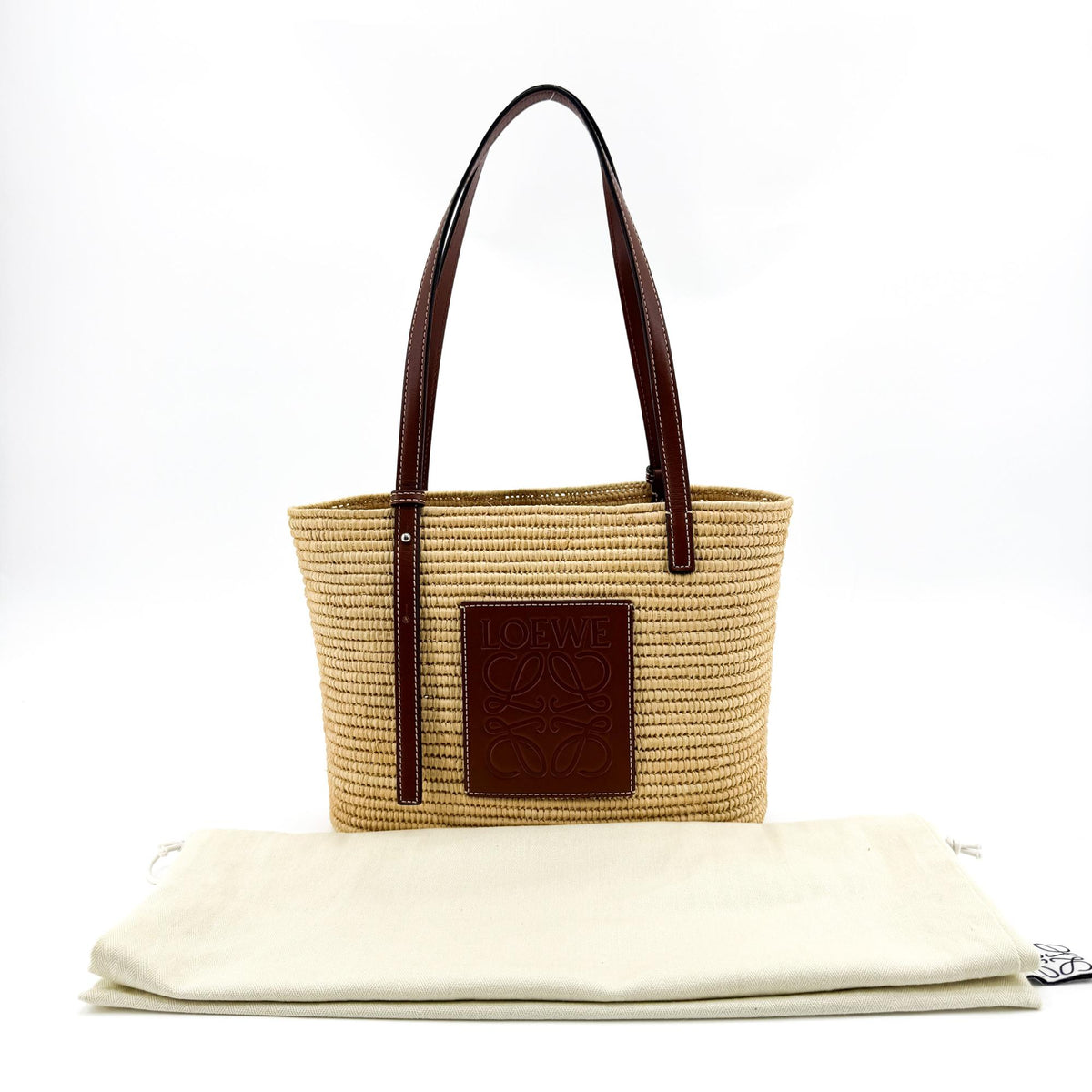 Loewe Square Basket Woven Raffia And Leather Brown Wicker Tote Bag Bag (Pre-Owned)
